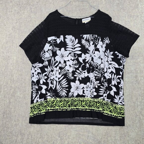 Alfred Dunner Womens Floral Blouse Black & White Size 3X Polyester Lace - Picture 1 of 6